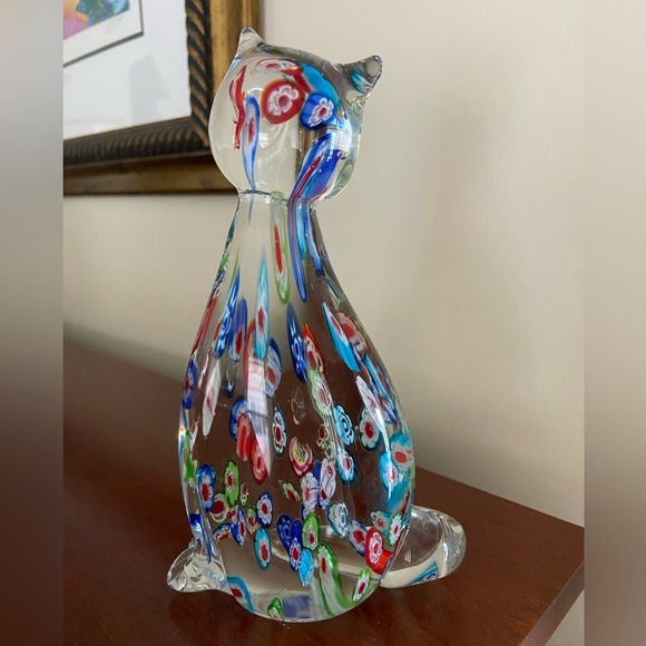 Adorable Glass CAT with colorful Millefiori Statue Paperweight - Picture 4 of 8